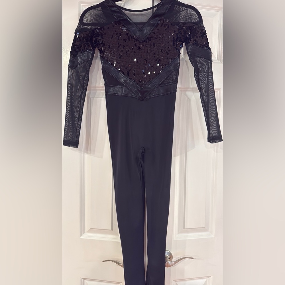 Weissman Girls Black Sequin Mesh Jumpsuit